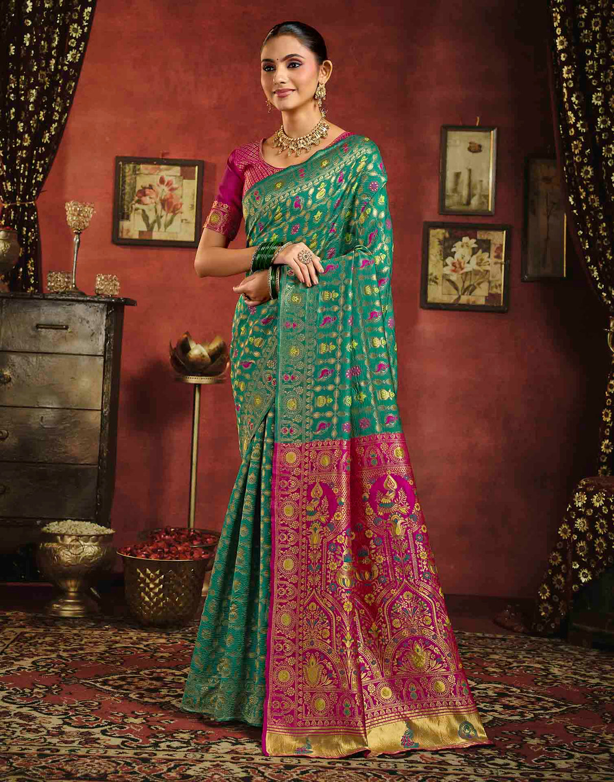 Turquoise Silk Woven Patola Saree