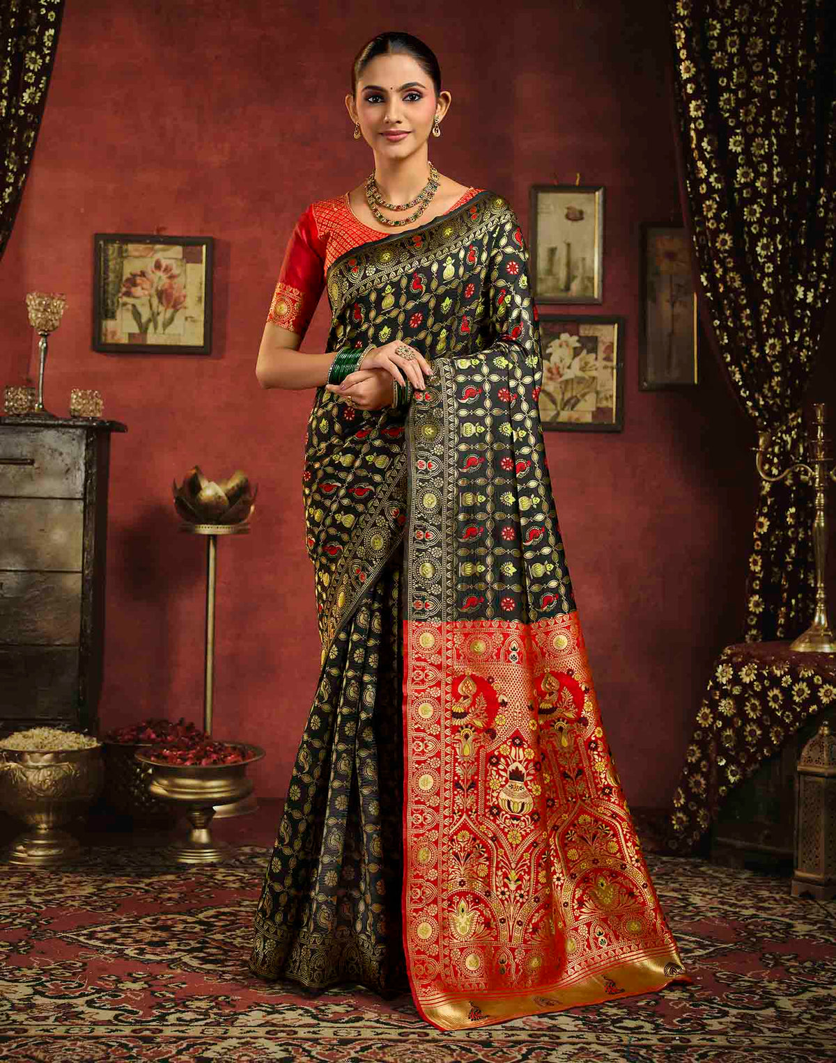 Black Silk Woven Patola Saree