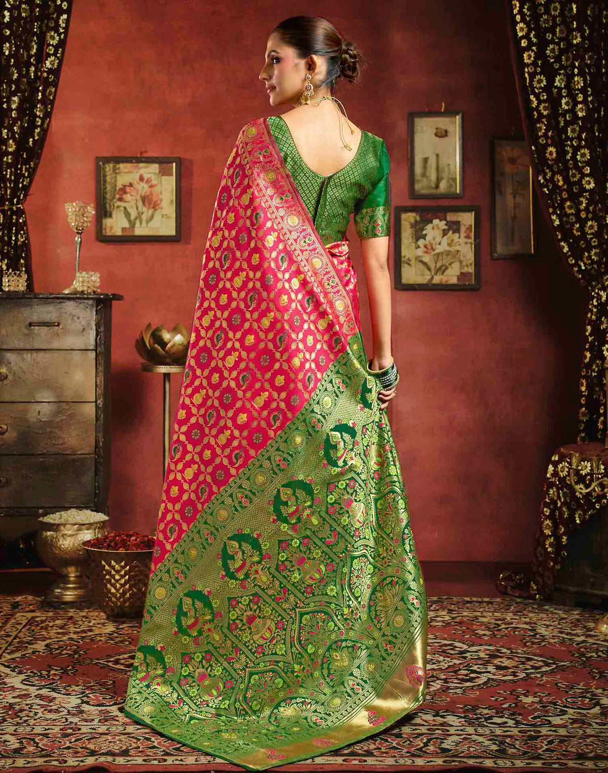 Dark Pink Silk Woven Patola Saree