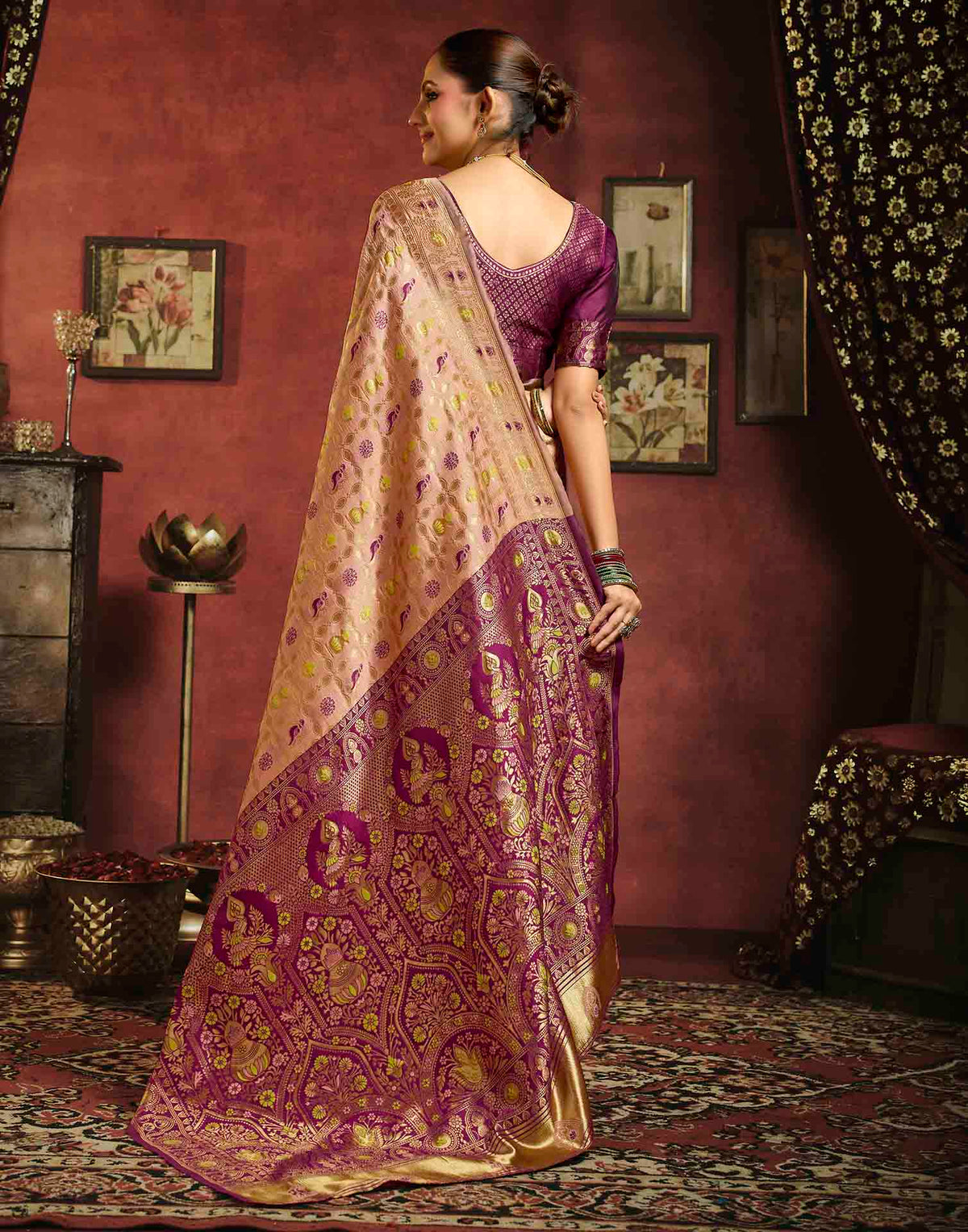 Peach Silk Woven Patola Saree