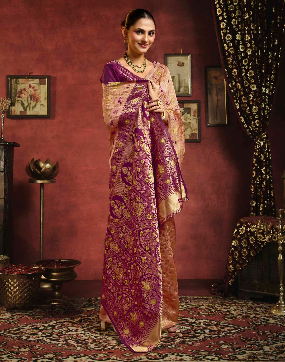 Peach Silk Woven Patola Saree