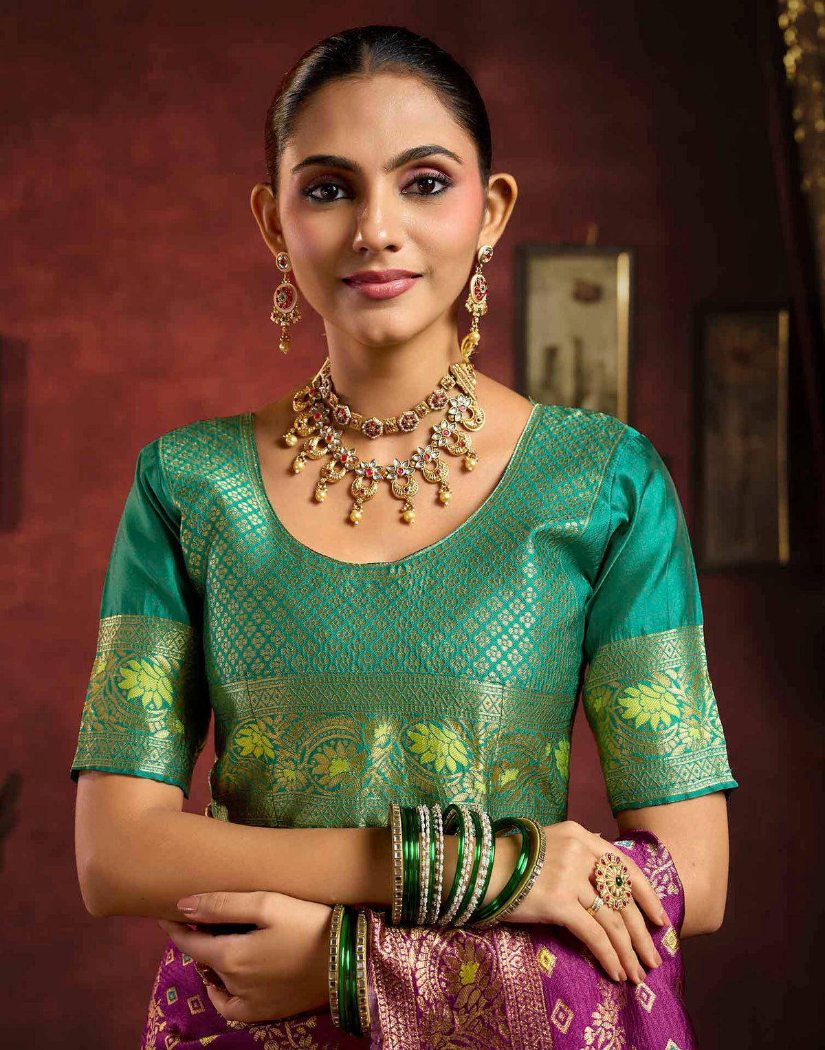 Wine Silk Woven Banarasi Saree