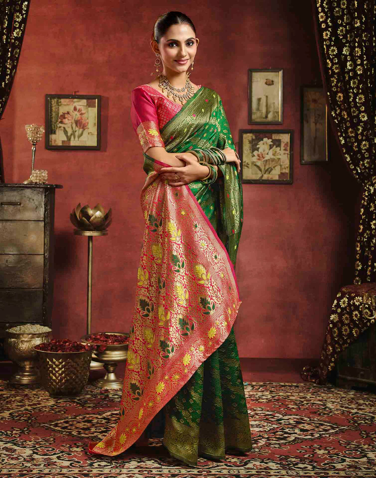 Dark Green Silk Woven Banarasi Saree