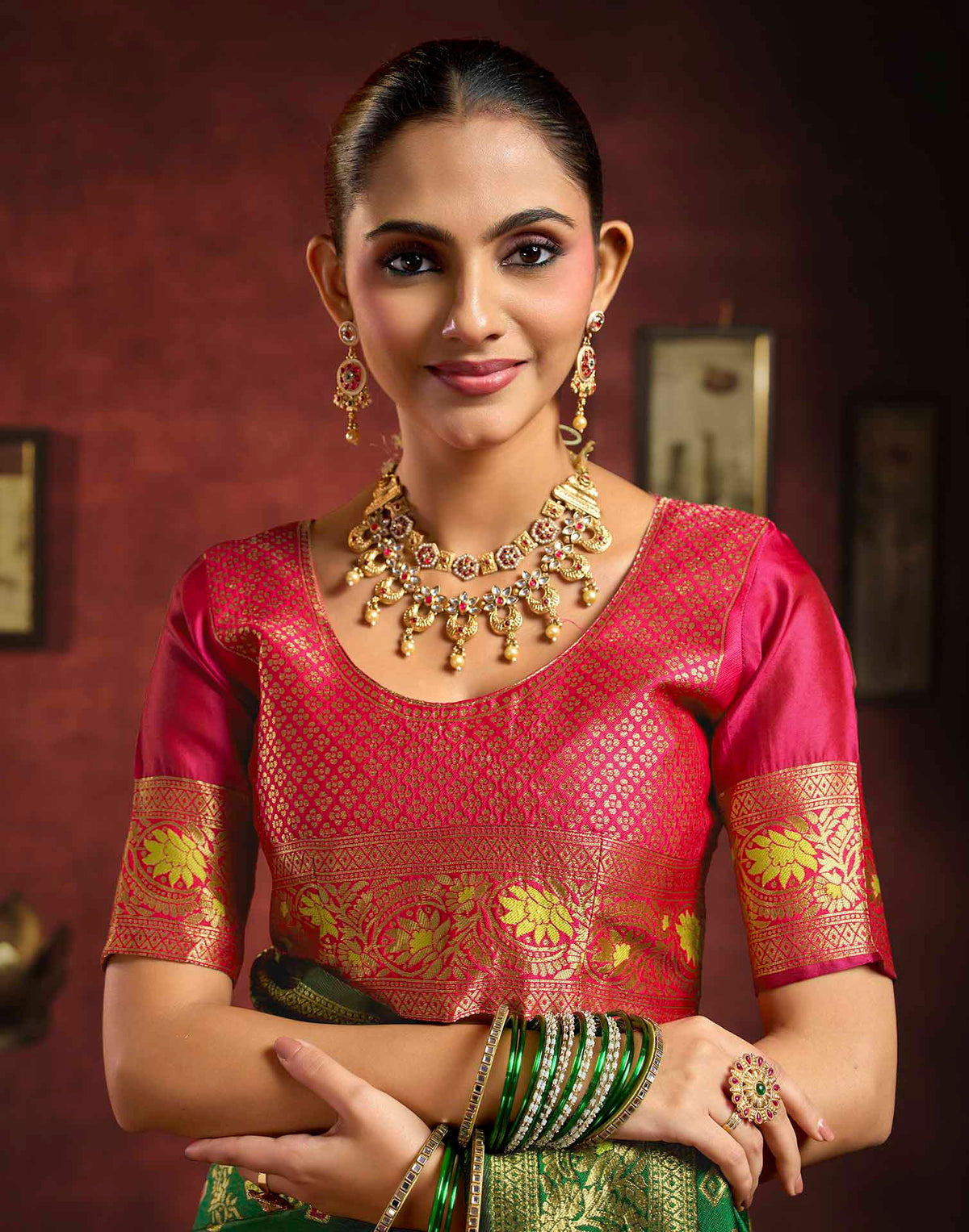 Dark Green Silk Woven Banarasi Saree