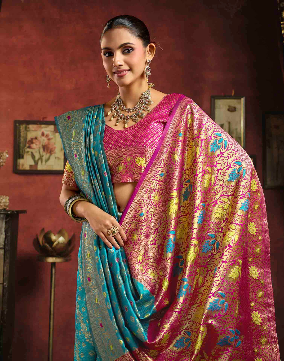 Sky Blue Silk Woven Banarasi Saree