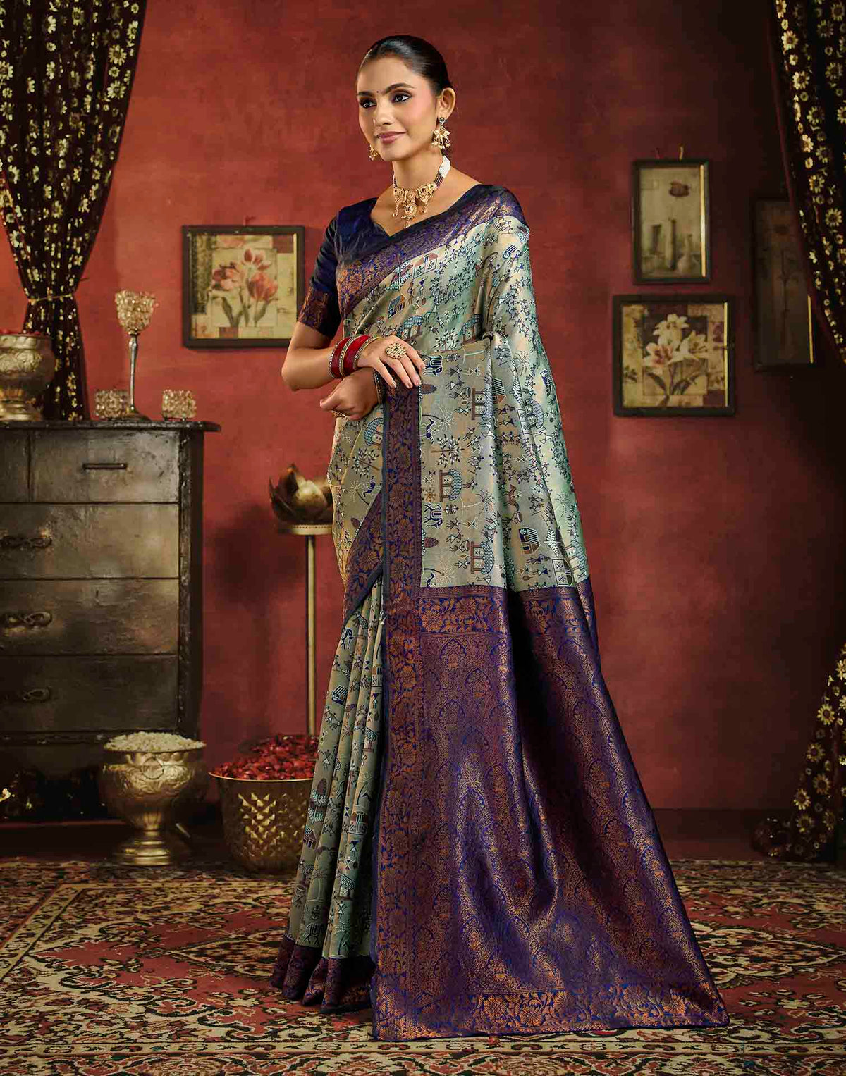 Mint Green Silk Woven Banarasi Saree