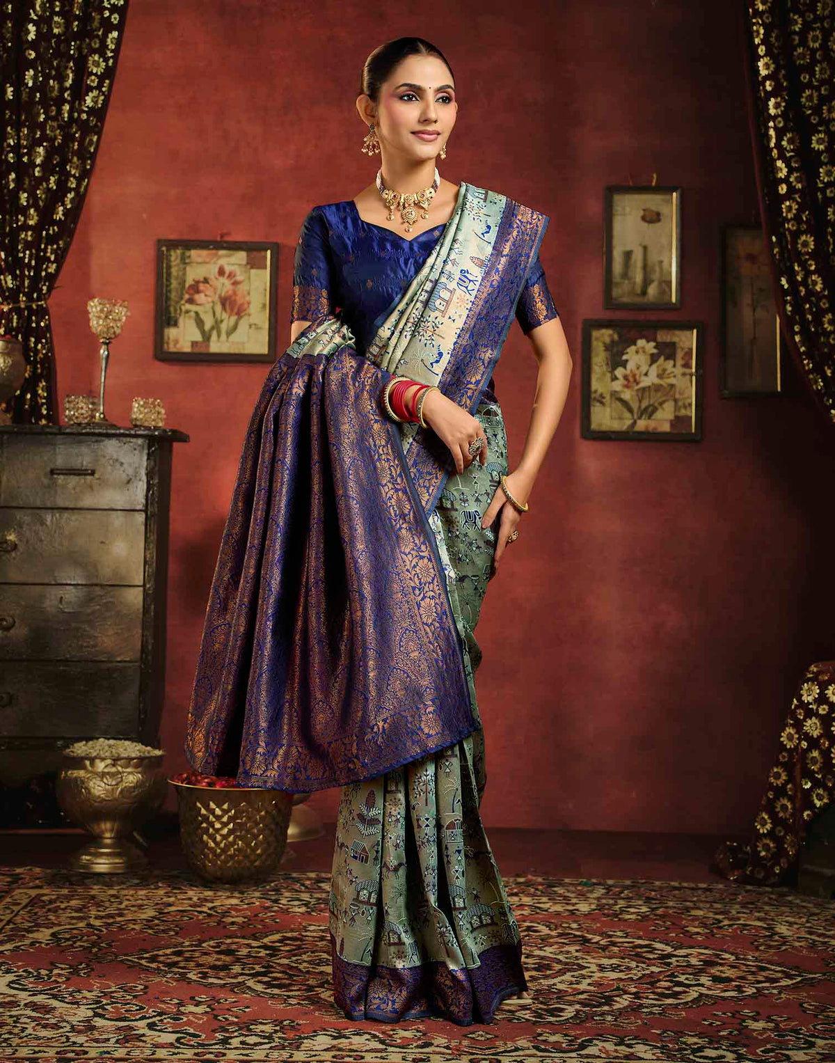 Mint Green Silk Woven Banarasi Saree