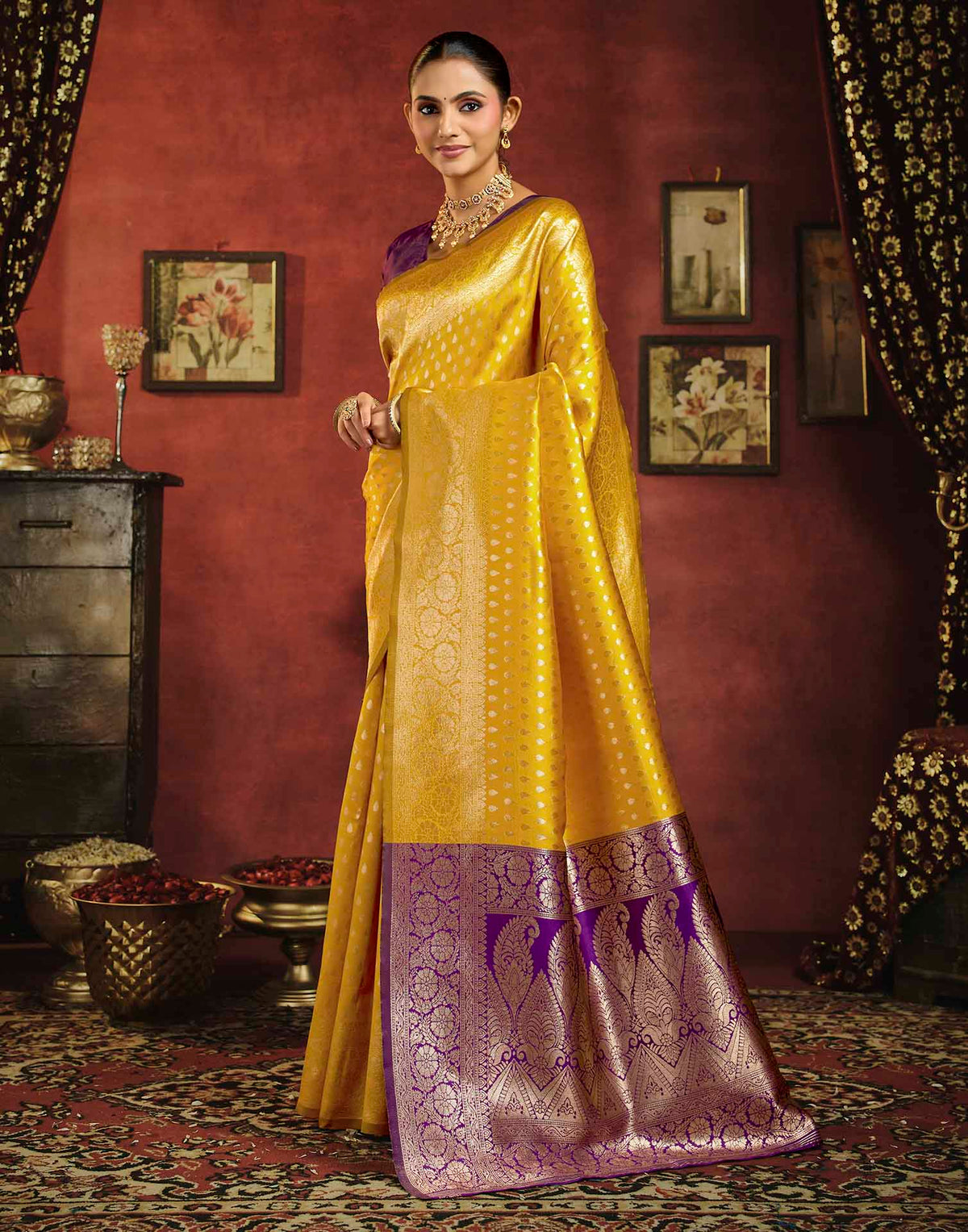 Yellow Silk Woven Banarasi Saree