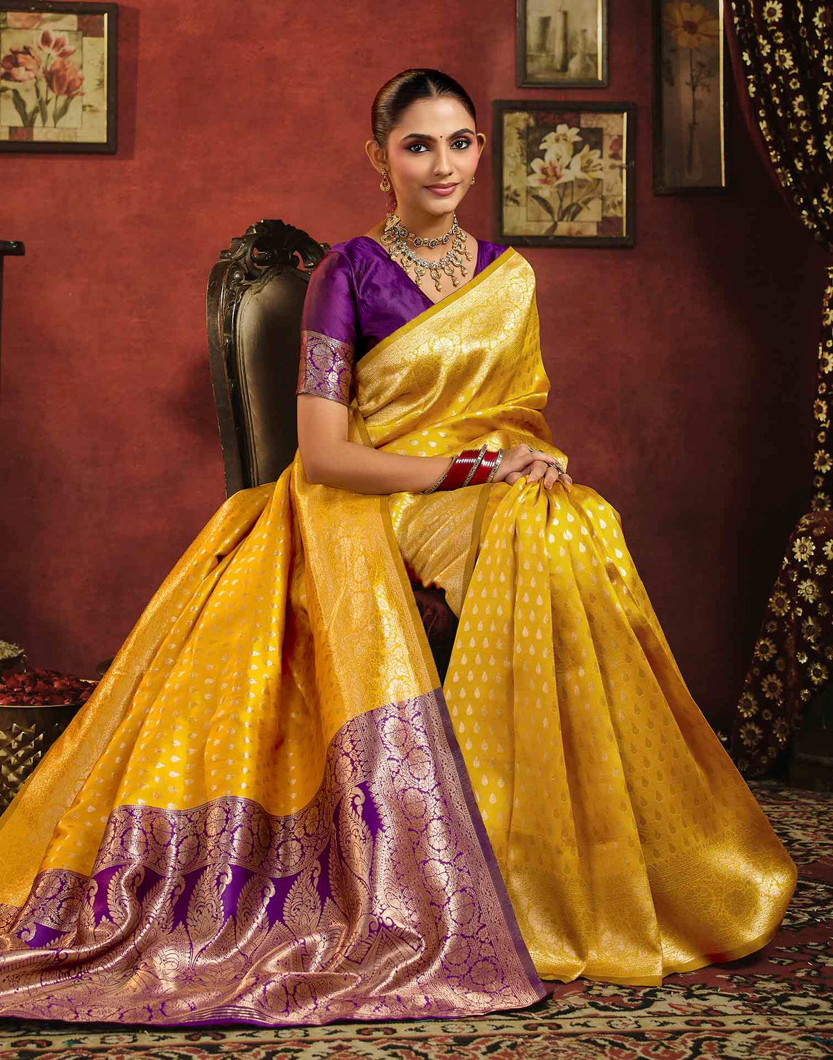 Yellow Silk Woven Banarasi Saree