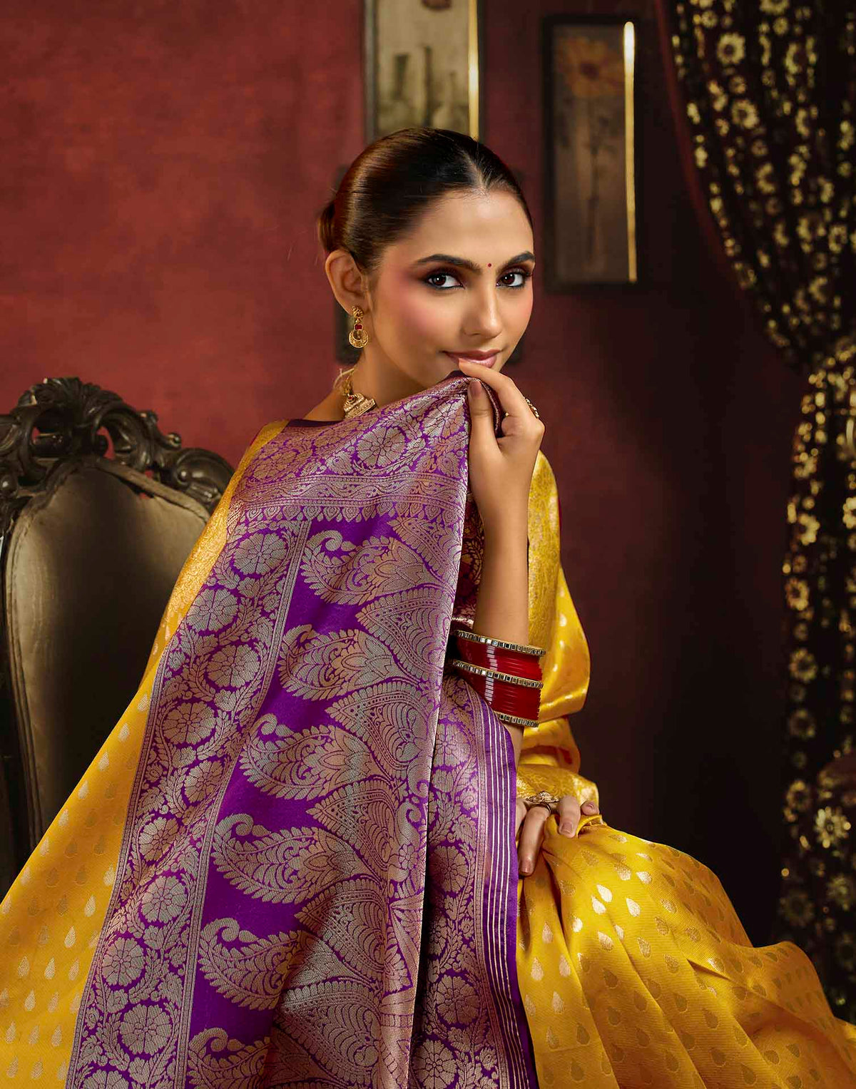 Yellow Silk Woven Banarasi Saree