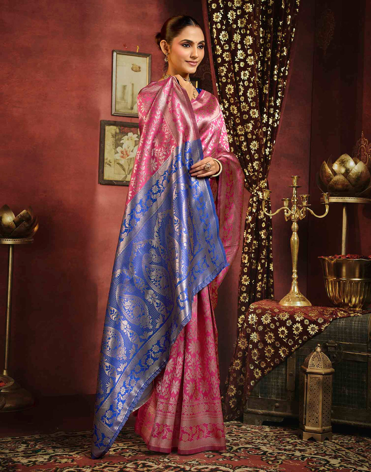 Magenta Silk Woven Banarasi Saree
