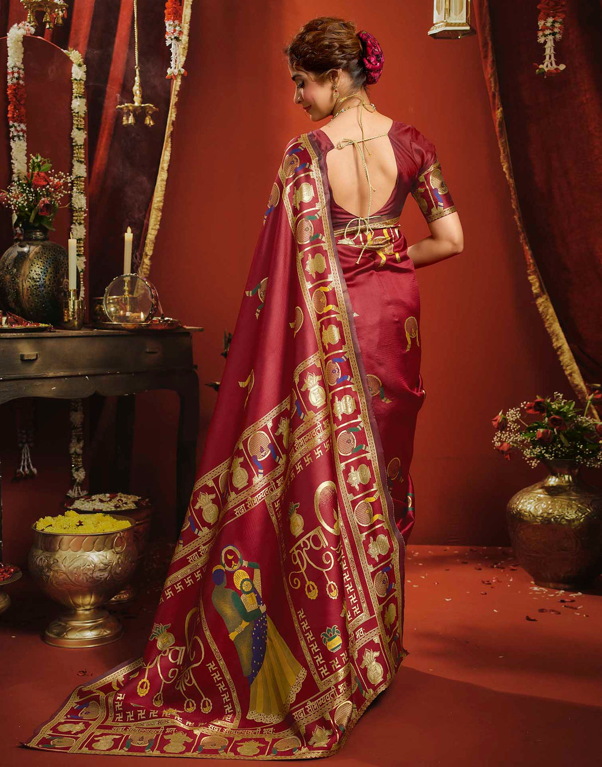 Karwa Chauth Maroon Silk Woven Banarasi Saree