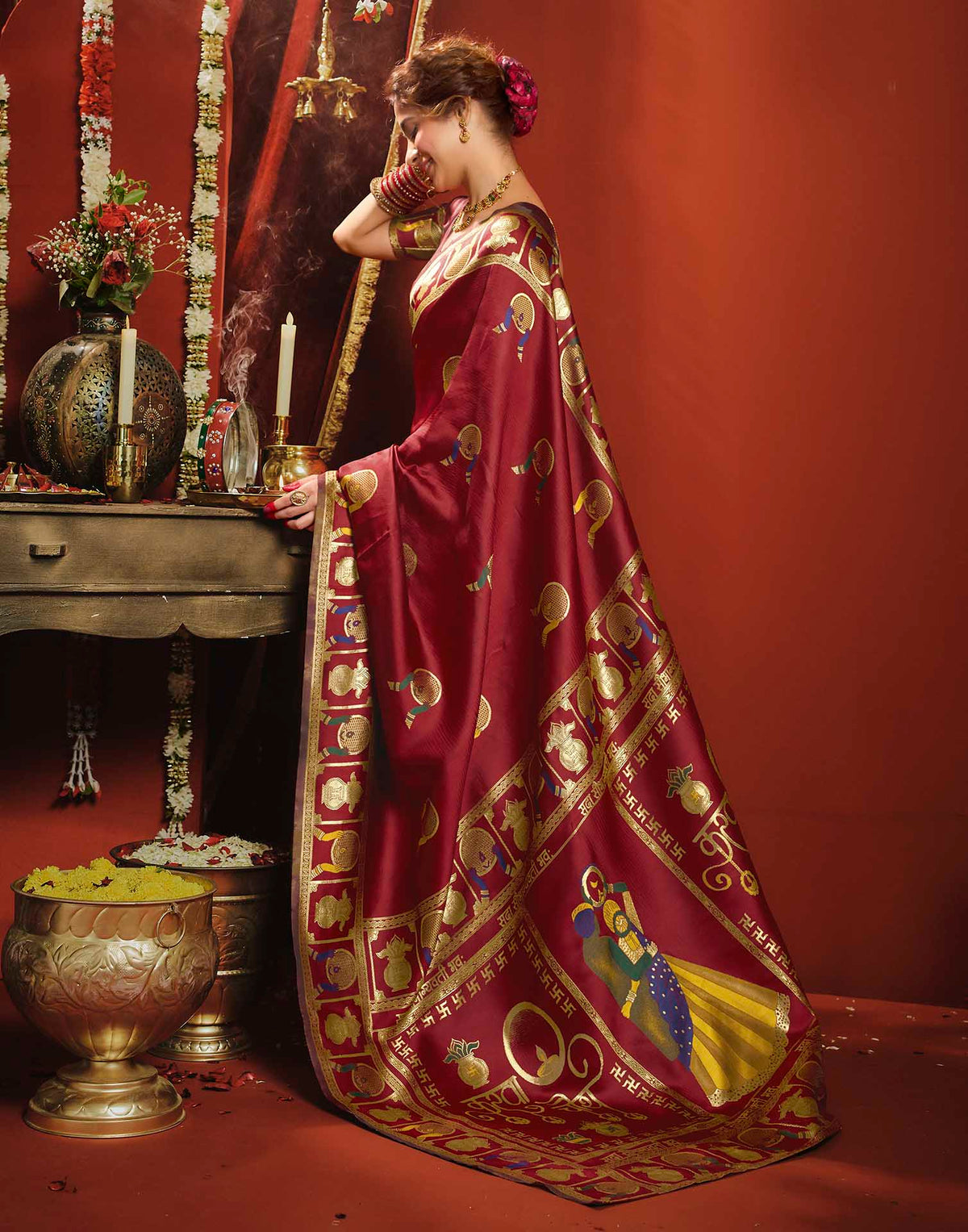 Karwa Chauth Maroon Silk Woven Banarasi Saree