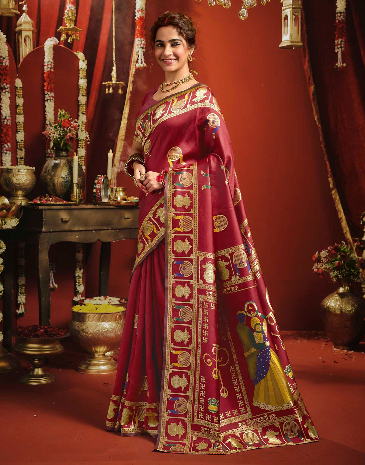 Karwa Chauth Maroon Silk Woven Banarasi Saree