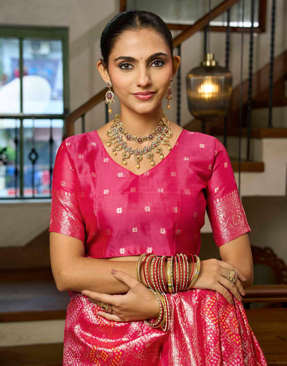 Magenta Silk Woven Bandhani Saree