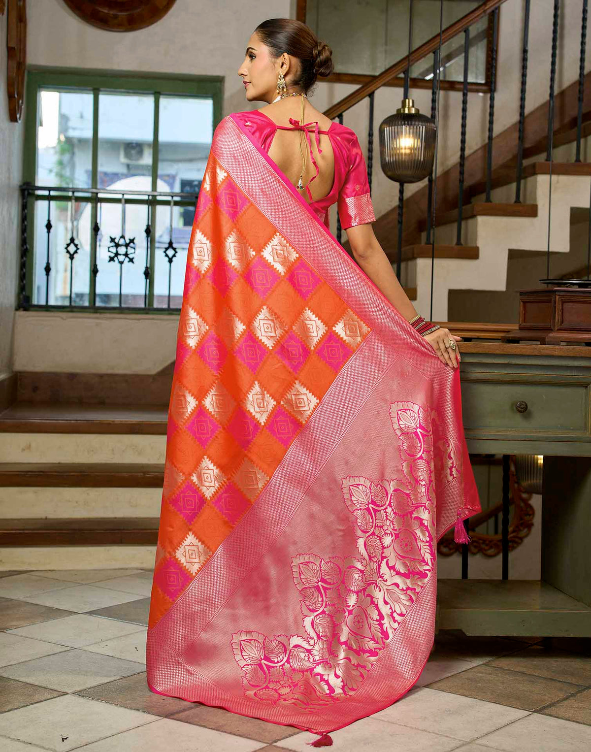 Orange Silk Woven Banarasi Saree