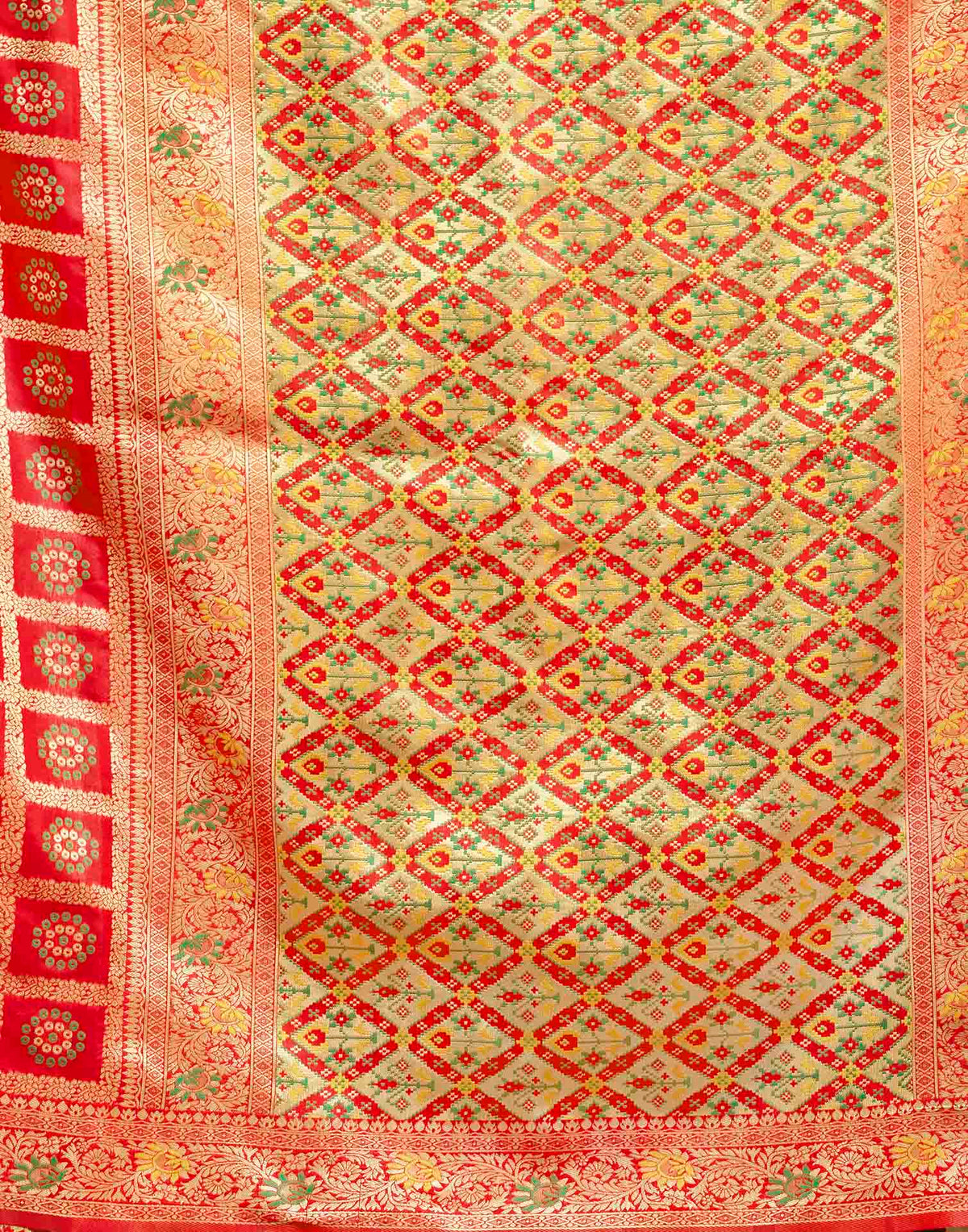 Rani Red Silk Woven Bandhani Saree