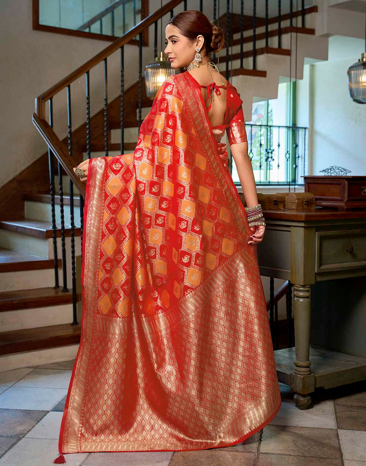 Bright Red Silk Woven Banarasi Saree