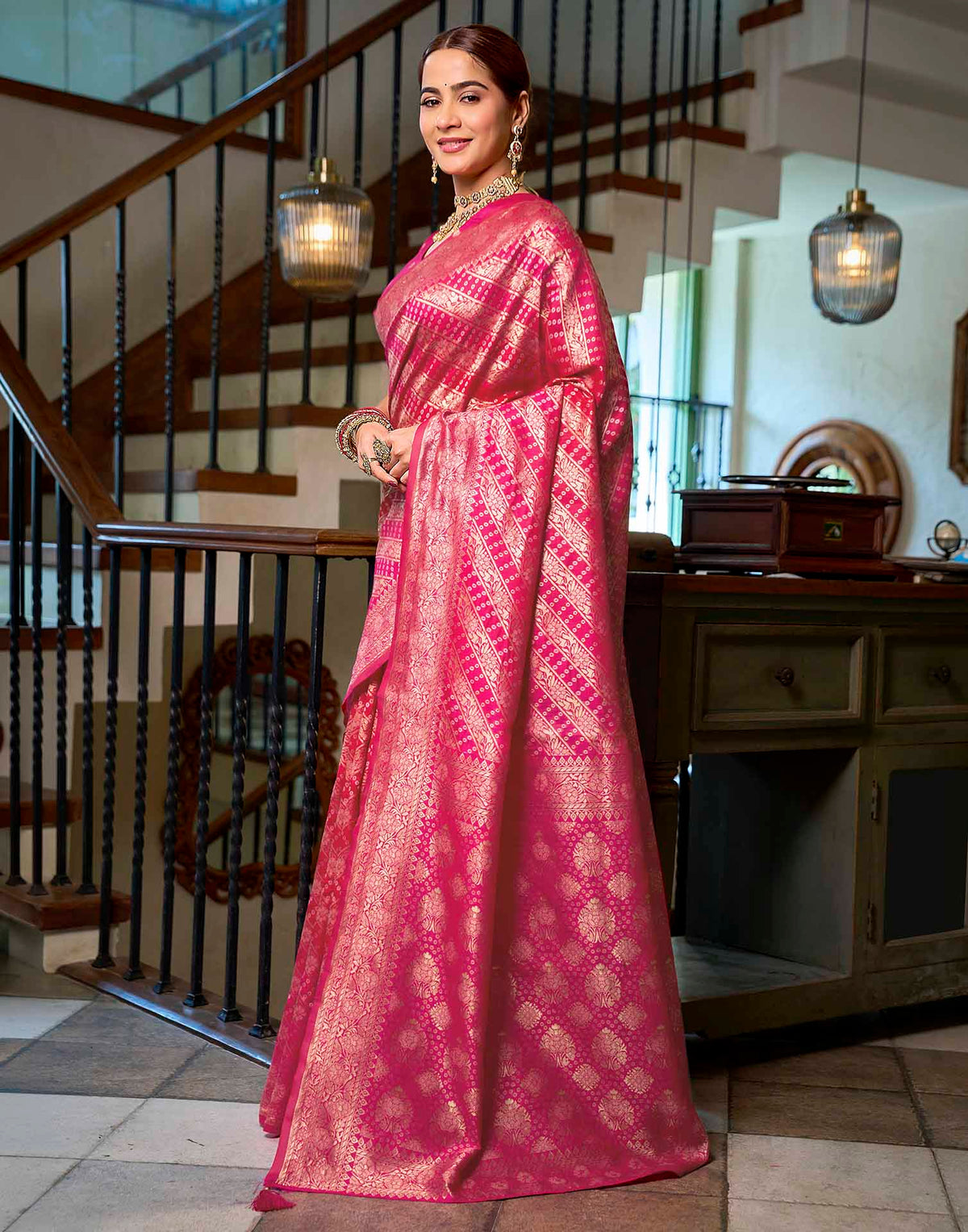 Dark Pink Silk Woven Banarasi Saree