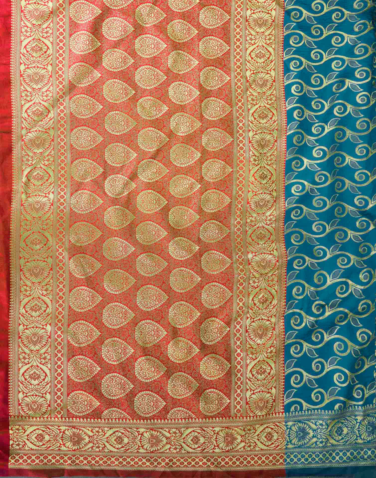 Teal Blue Silk Woven Banarasi Saree