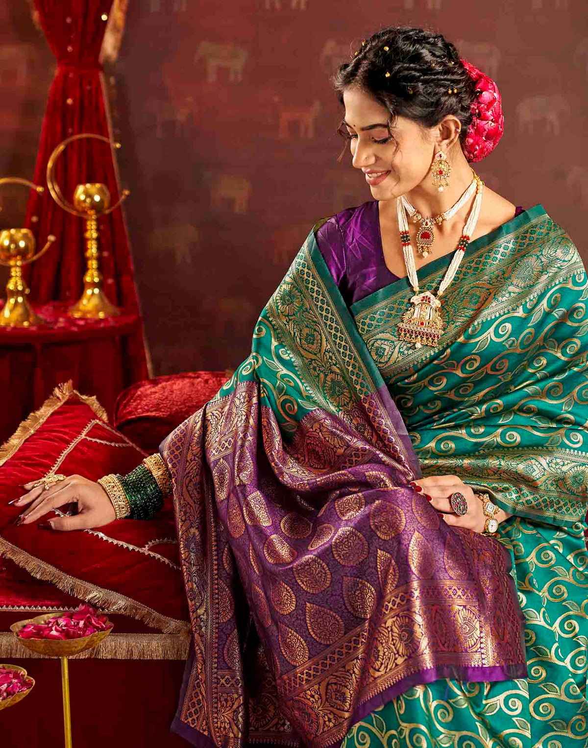Turquoise Silk Woven Banarasi Saree