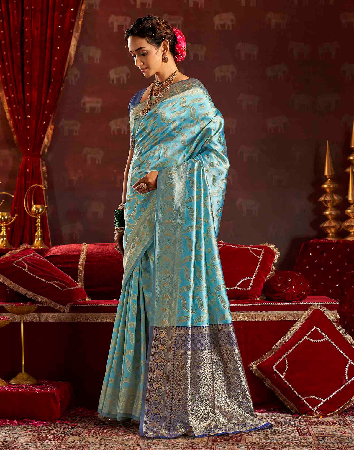 Water Blue Silk Woven Banarasi Saree