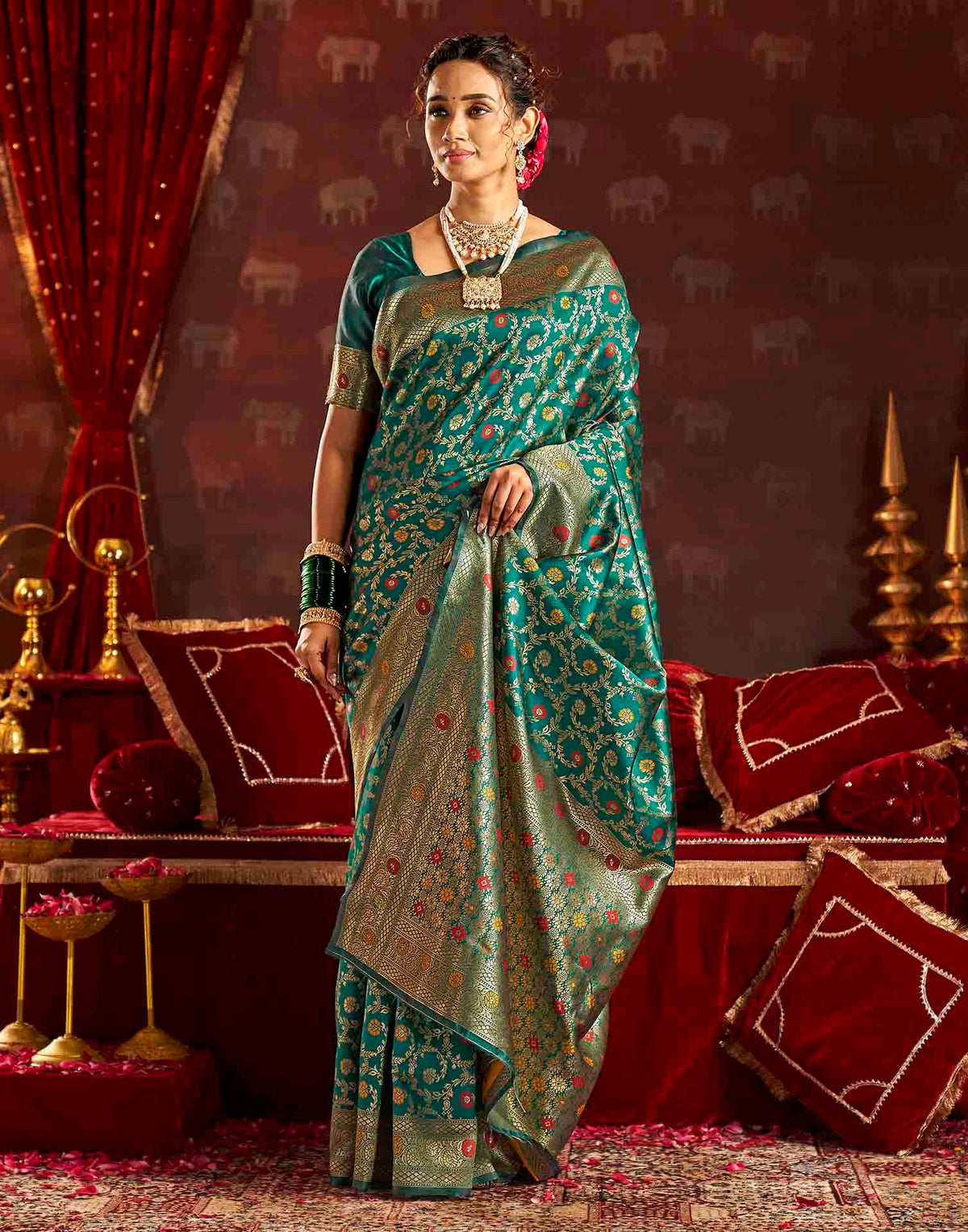 Turquoise Silk Woven Banarasi Saree