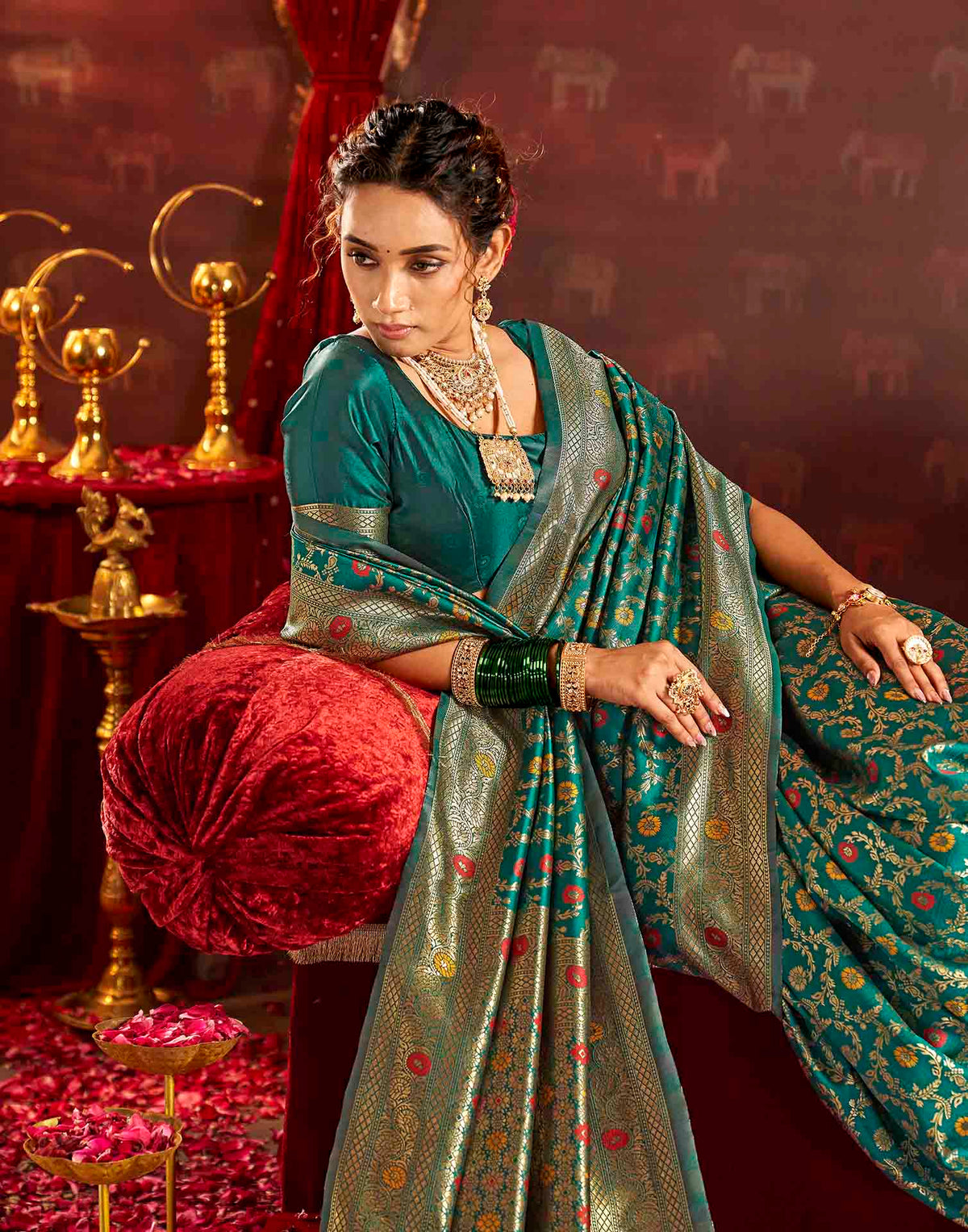 Turquoise Silk Woven Banarasi Saree