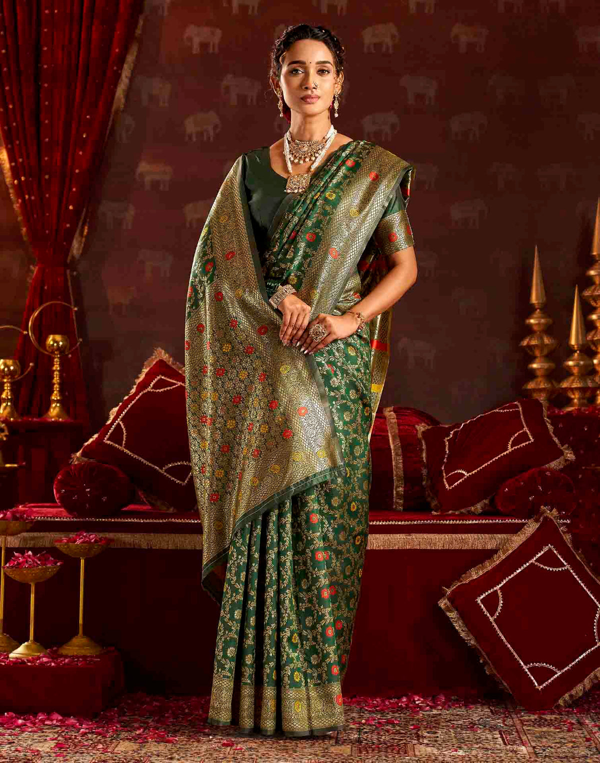 Dark Green Silk Woven Banarasi Saree