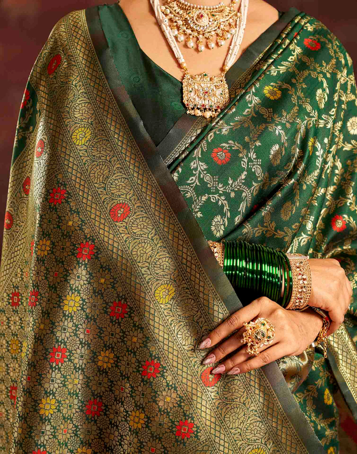 Dark Green Silk Woven Banarasi Saree