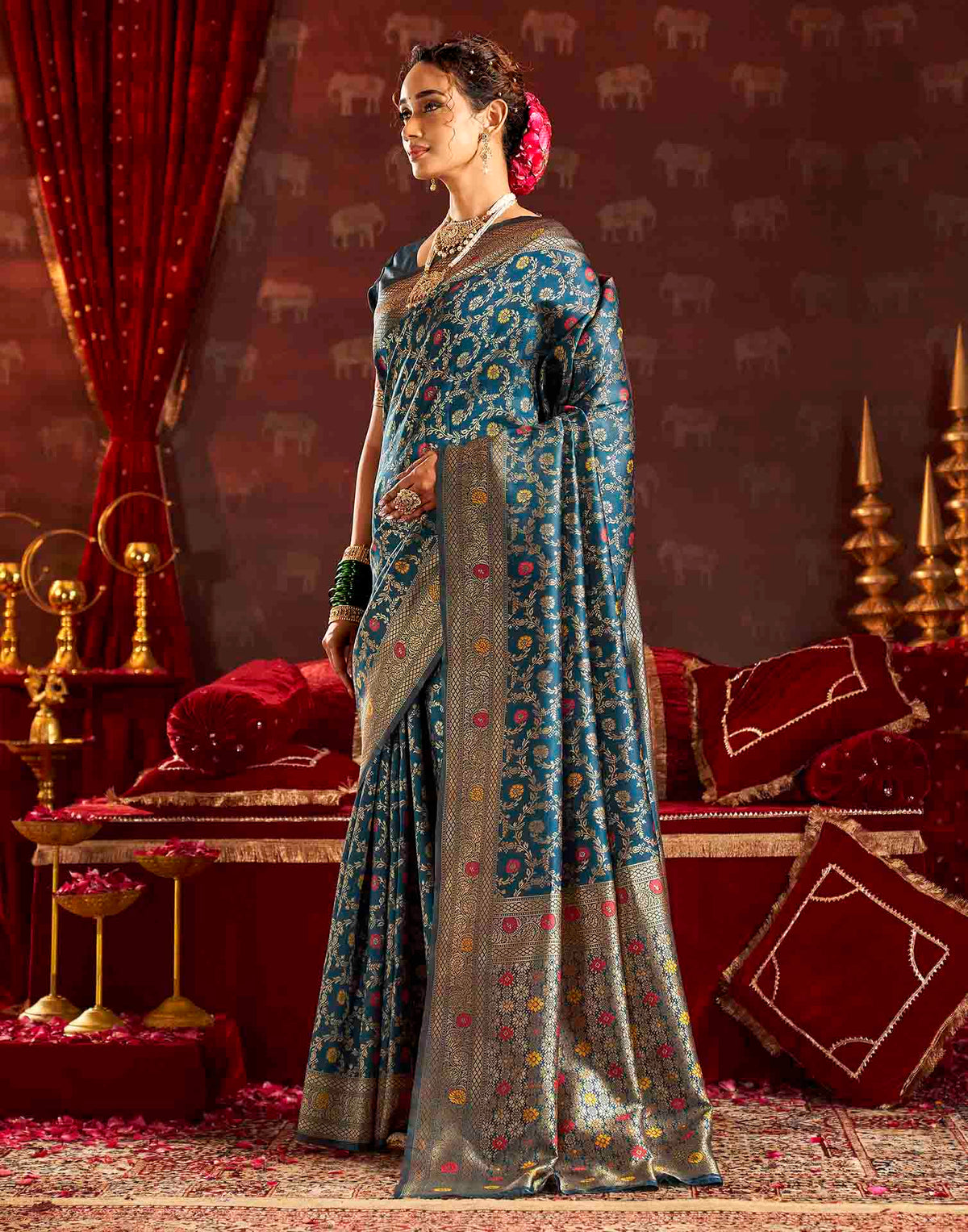 Dark Blue Silk Woven Banarasi Saree