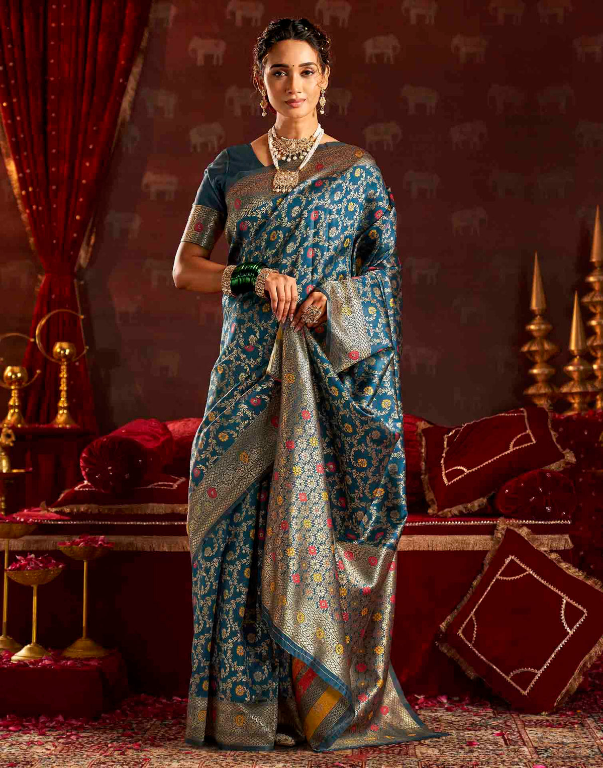Dark Blue Silk Woven Banarasi Saree