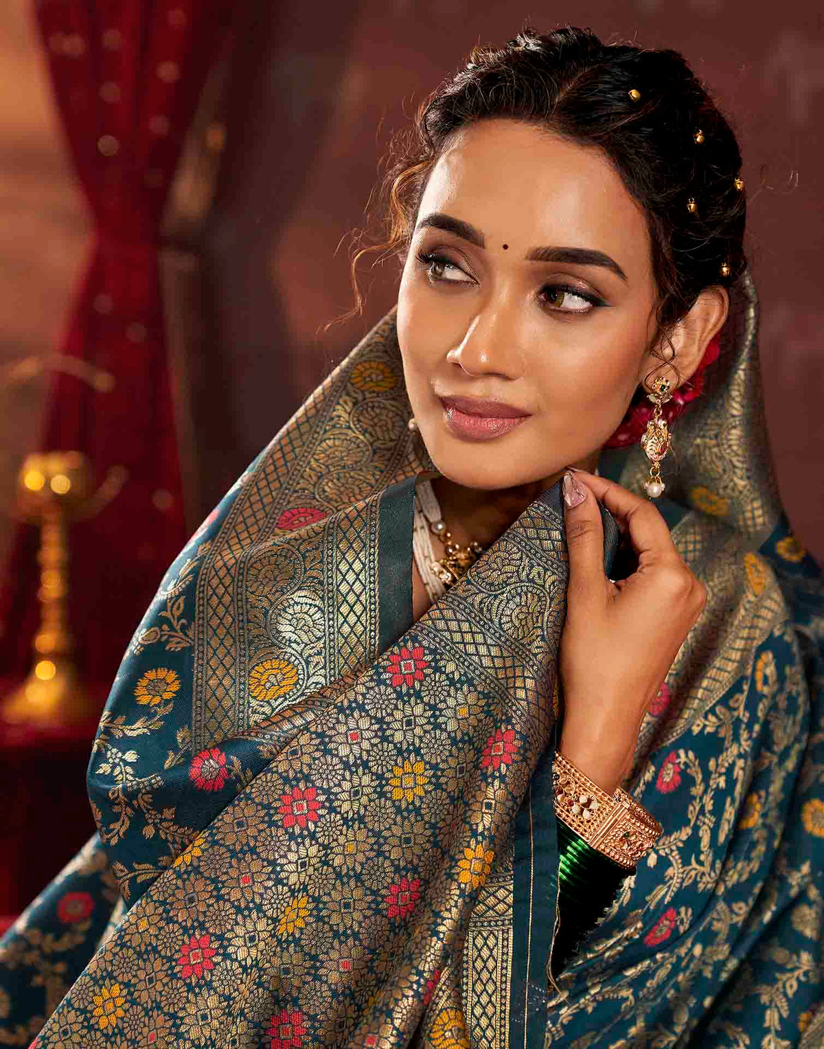Dark Blue Silk Woven Banarasi Saree