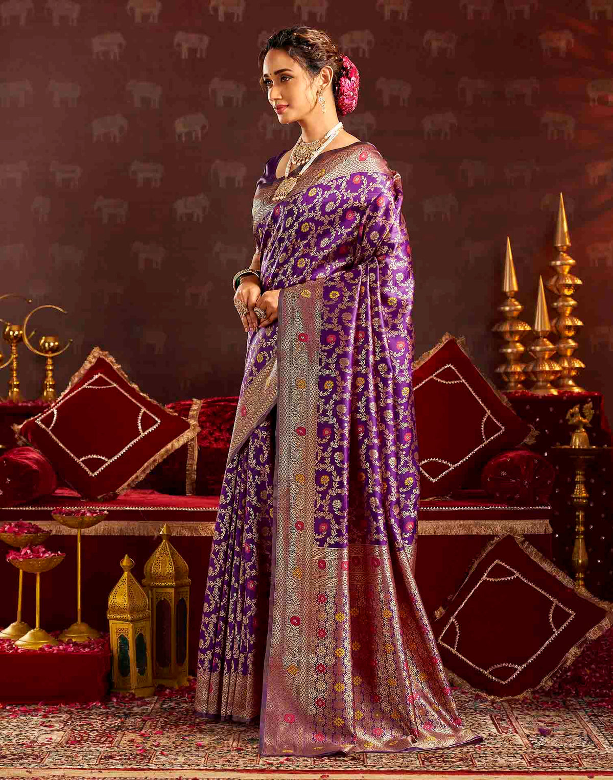 Purple Silk Woven Banarasi Saree