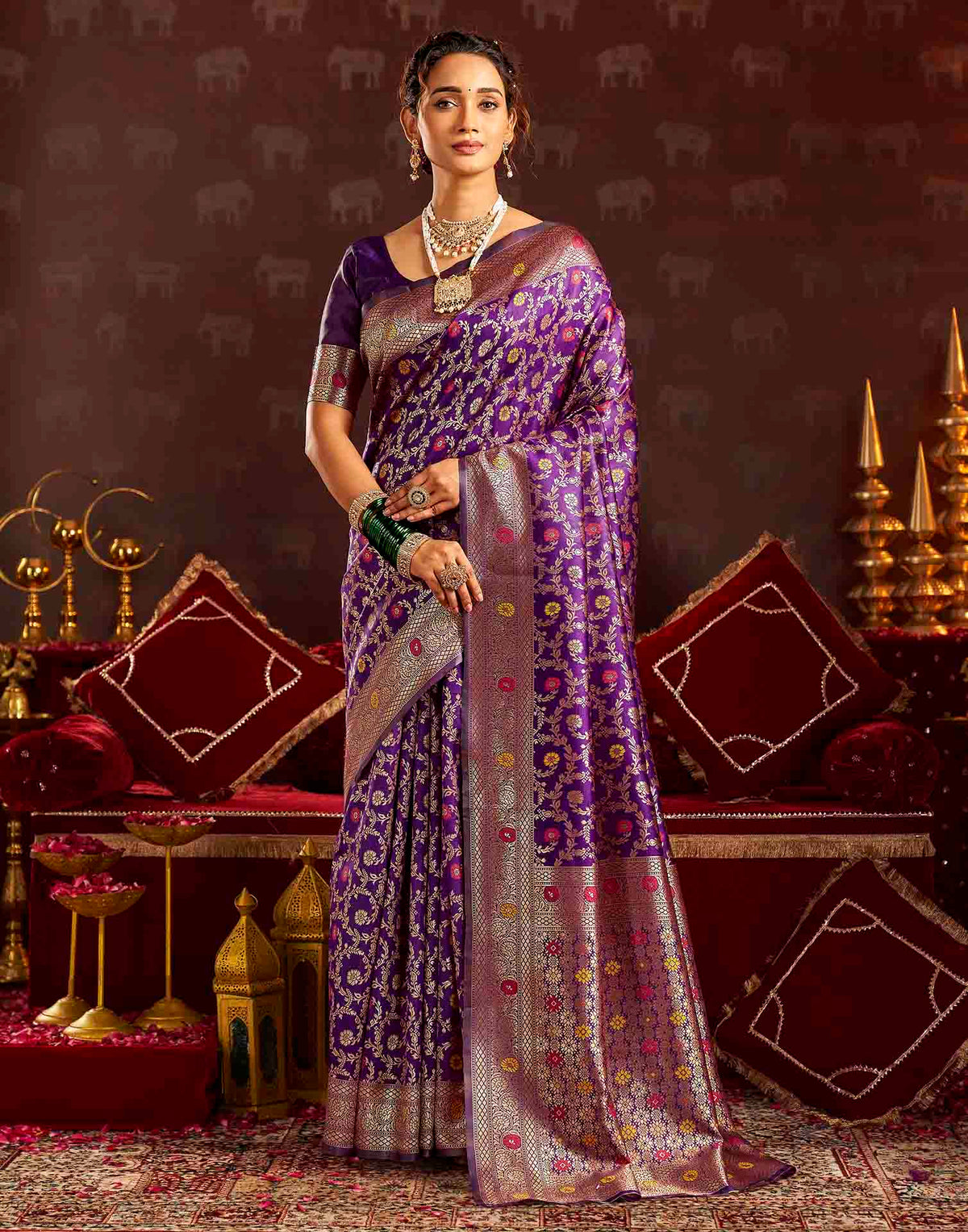 Purple Silk Woven Banarasi Saree