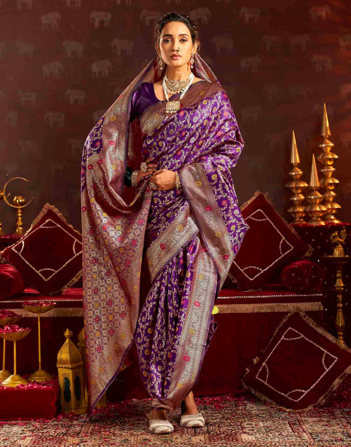 Purple Silk Woven Banarasi Saree
