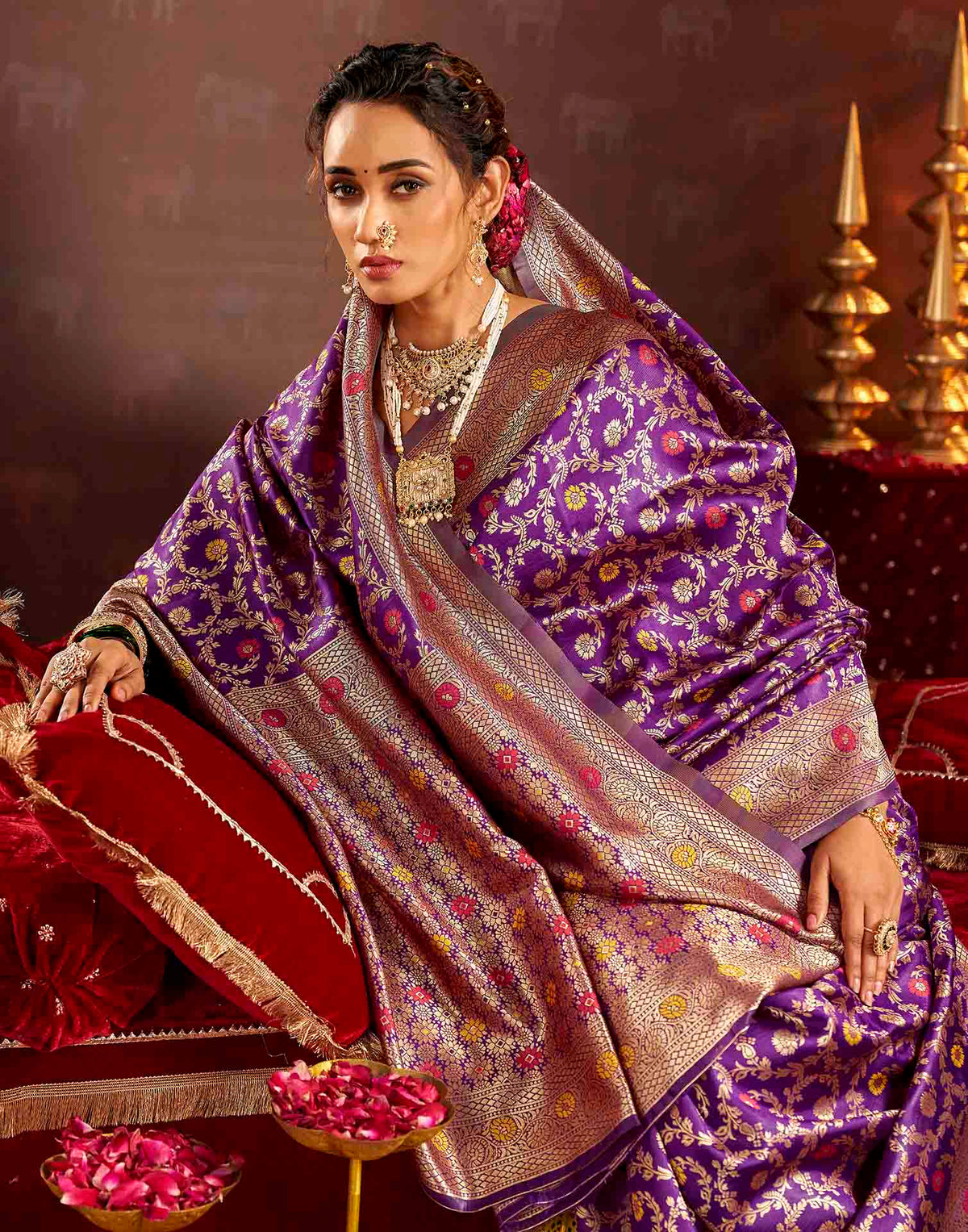 Purple Silk Woven Banarasi Saree