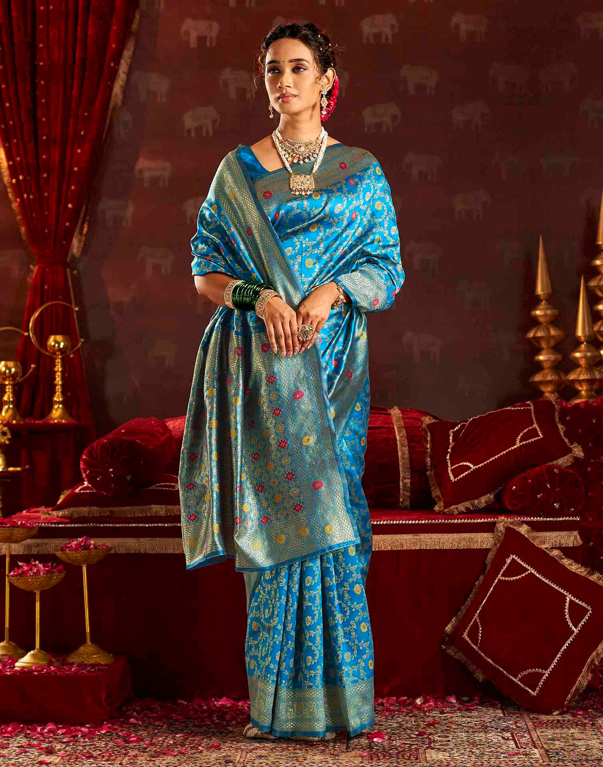 Sky Blue Silk Woven Banarasi Saree