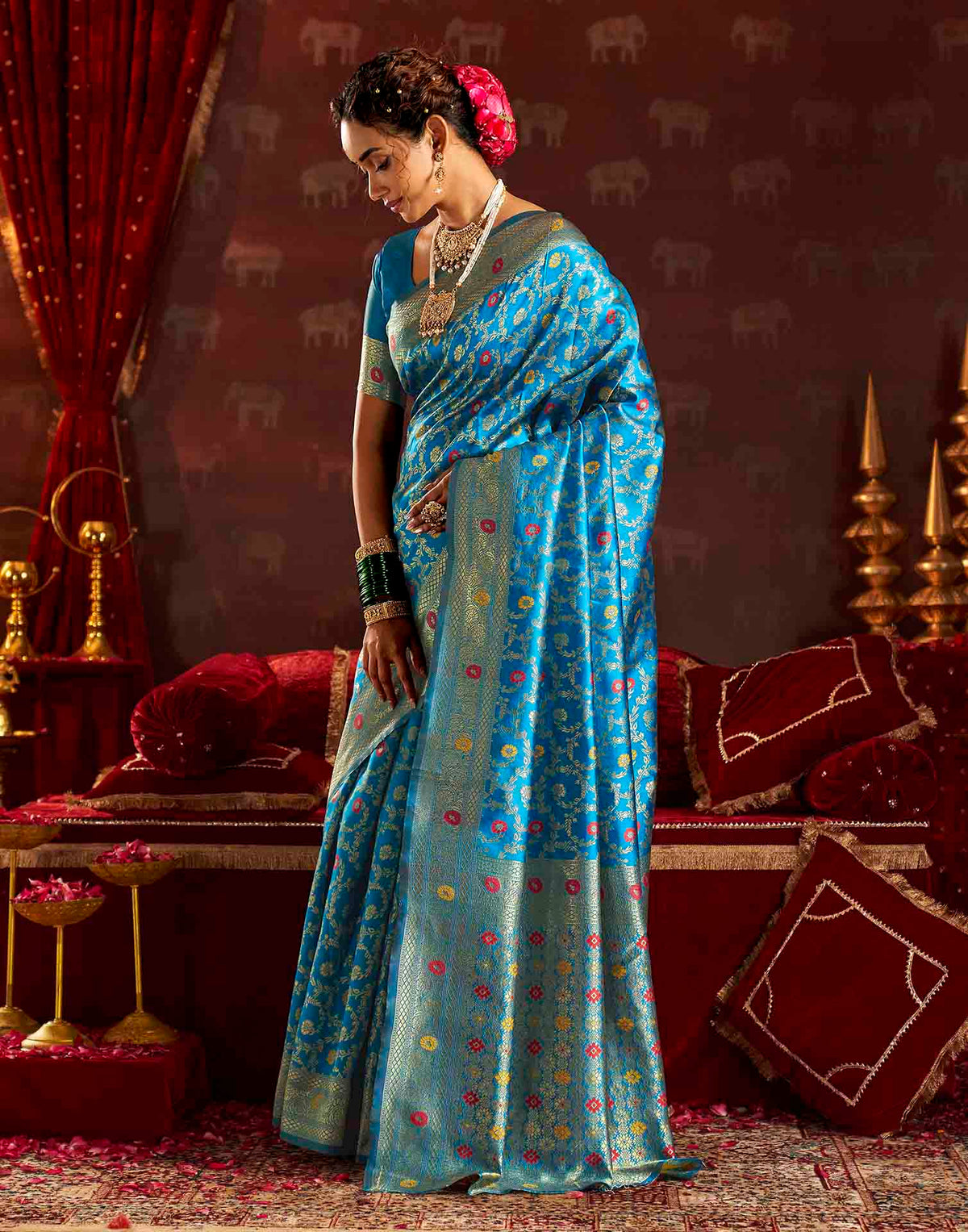 Sky Blue Silk Woven Banarasi Saree