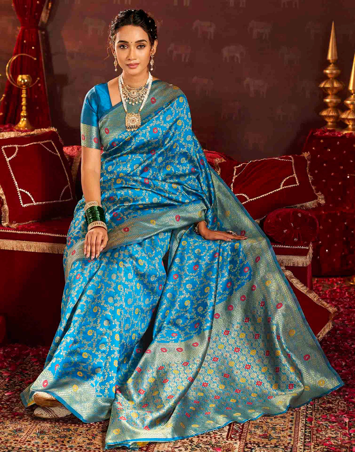 Sky Blue Silk Woven Banarasi Saree