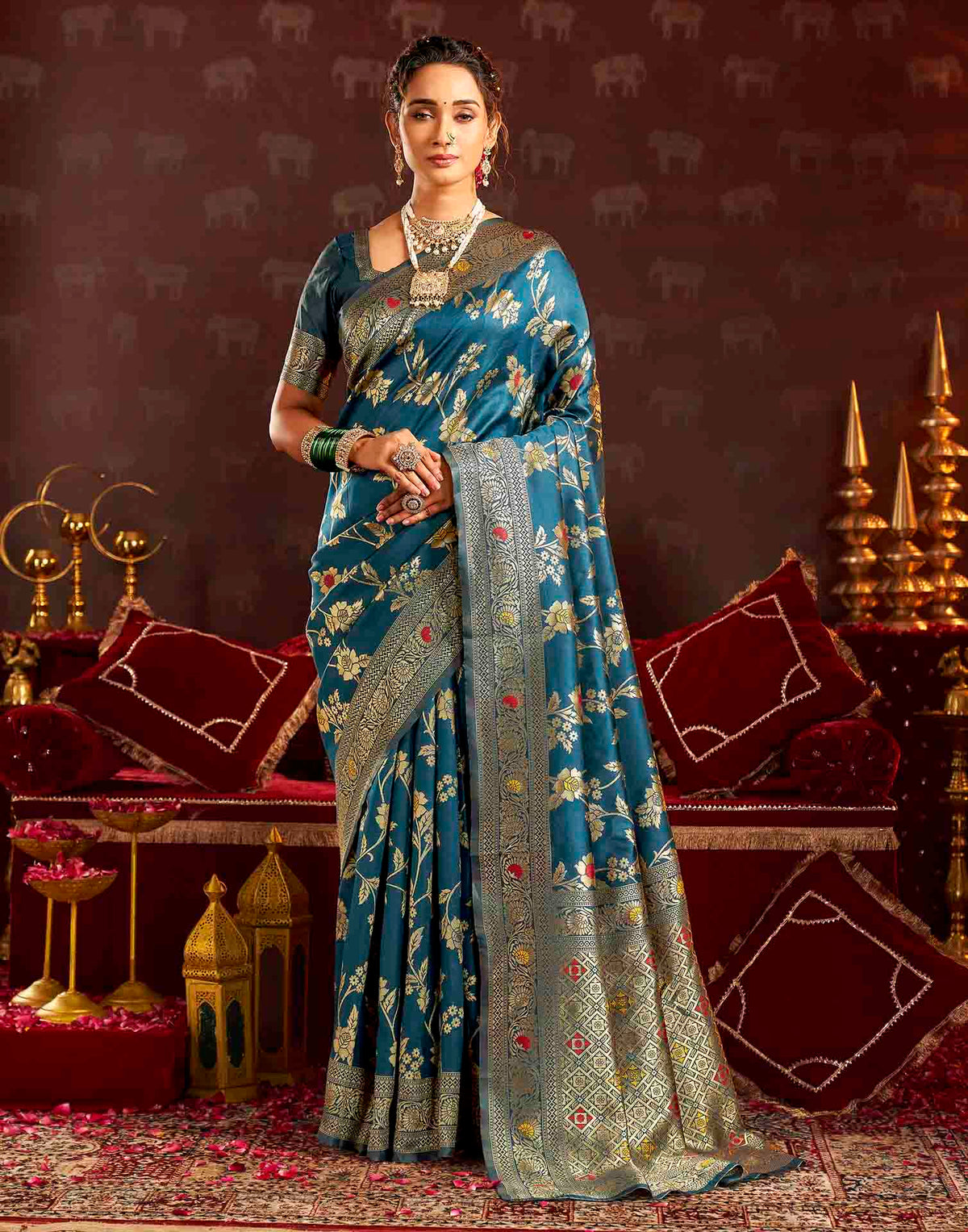 Royal Blue Silk Woven Banarasi Saree