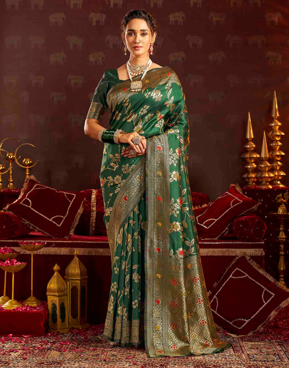 Dark Green Silk Woven Banarasi Saree