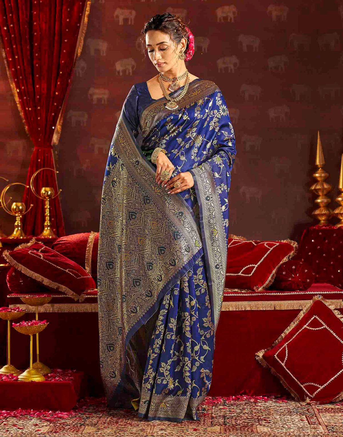 Royal Blue Silk Woven Banarasi Saree