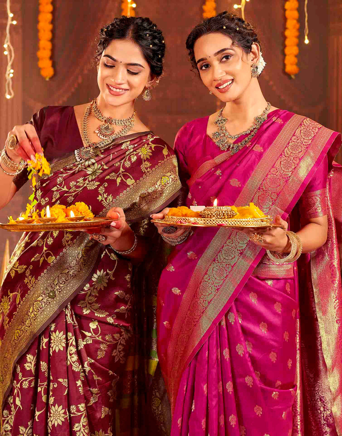 Maroon Silk Woven Banarasi Saree