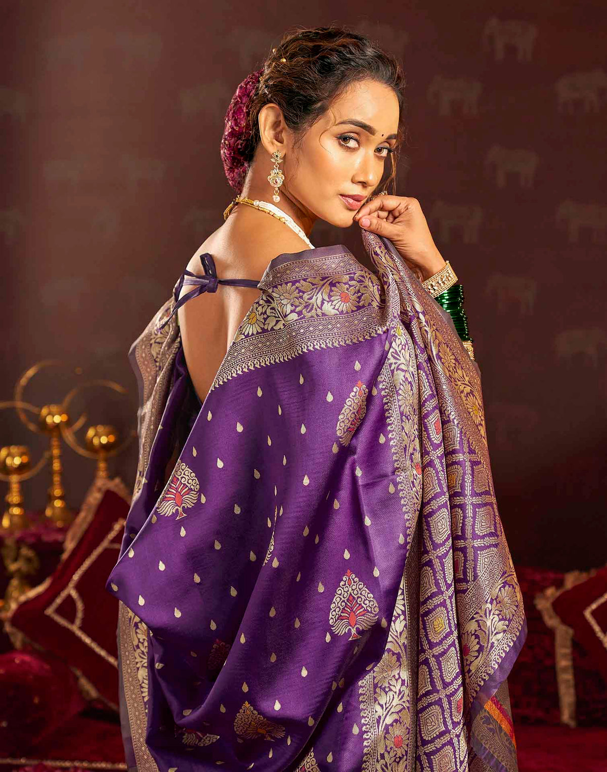 Wine Silk Woven Banarasi Saree