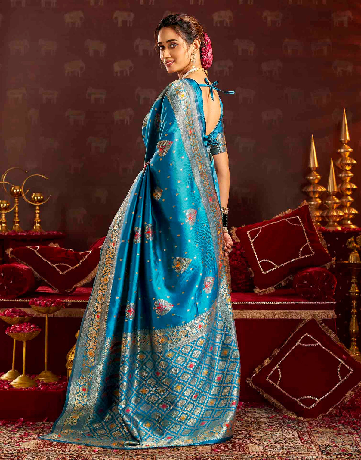 Sky Blue Silk Woven Banarasi Saree