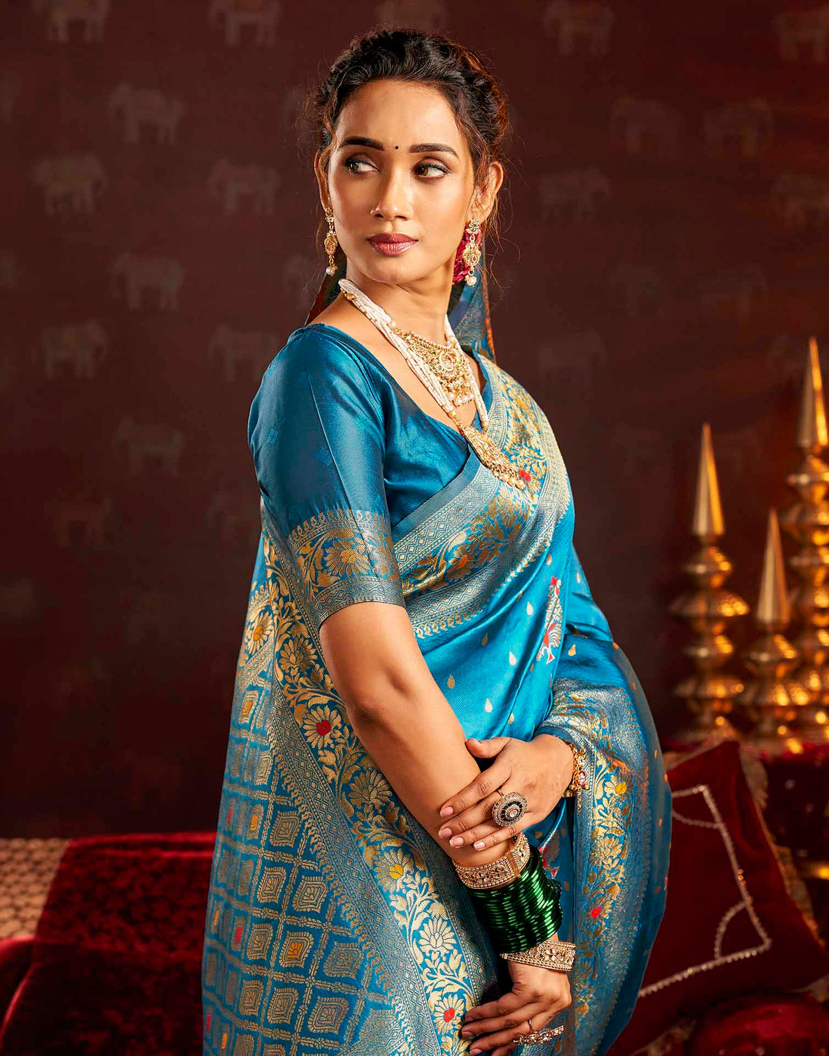 Sky Blue Silk Woven Banarasi Saree