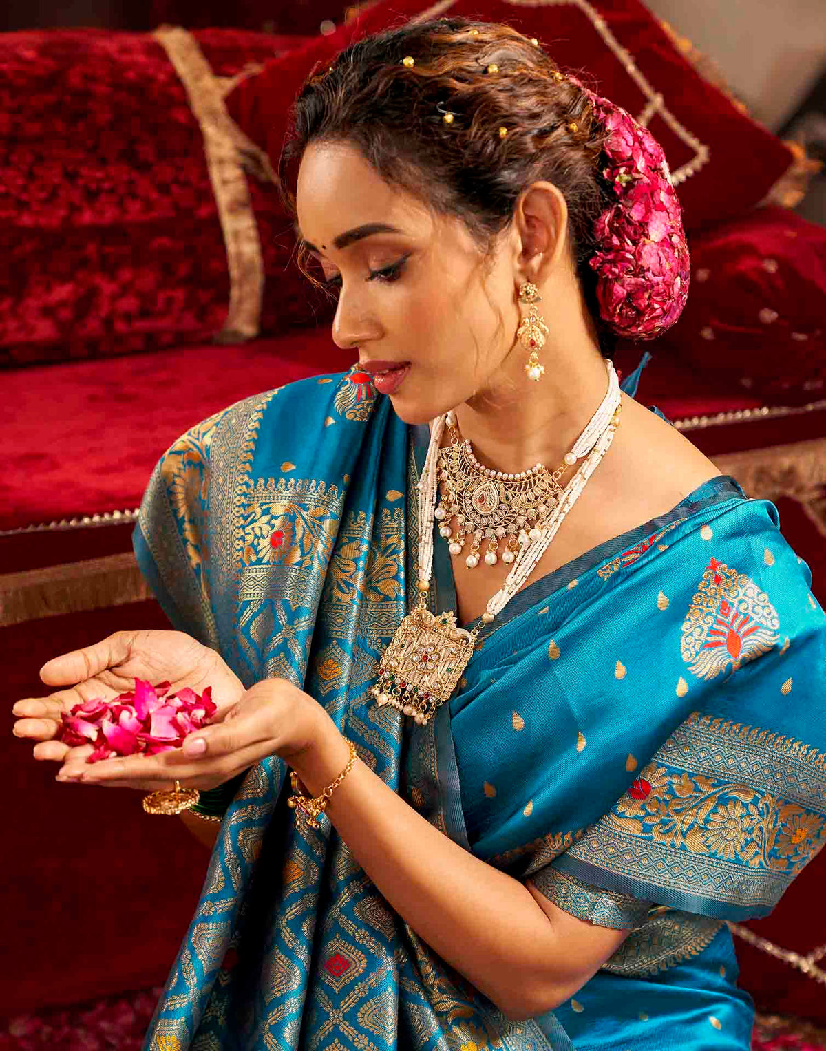Sky Blue Silk Woven Banarasi Saree