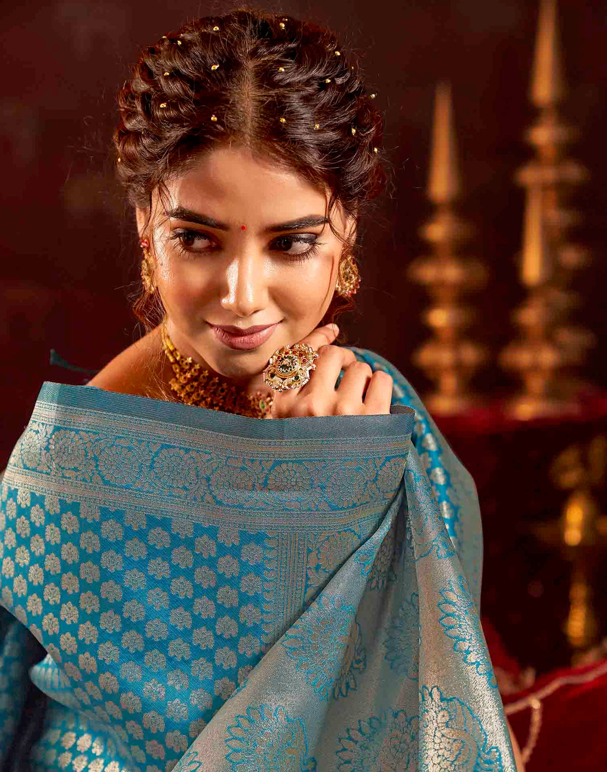 Sea Blue Silk Woven Banarasi Saree