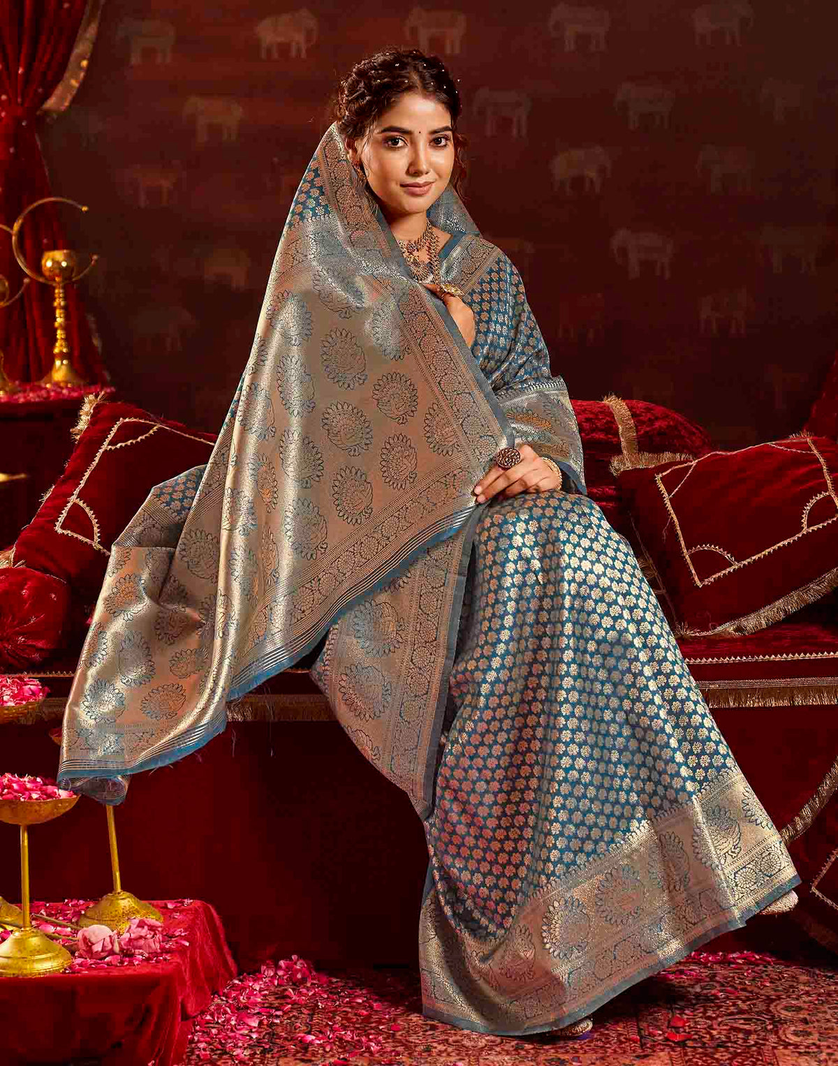 Dark Blue Silk Woven Banarasi Saree